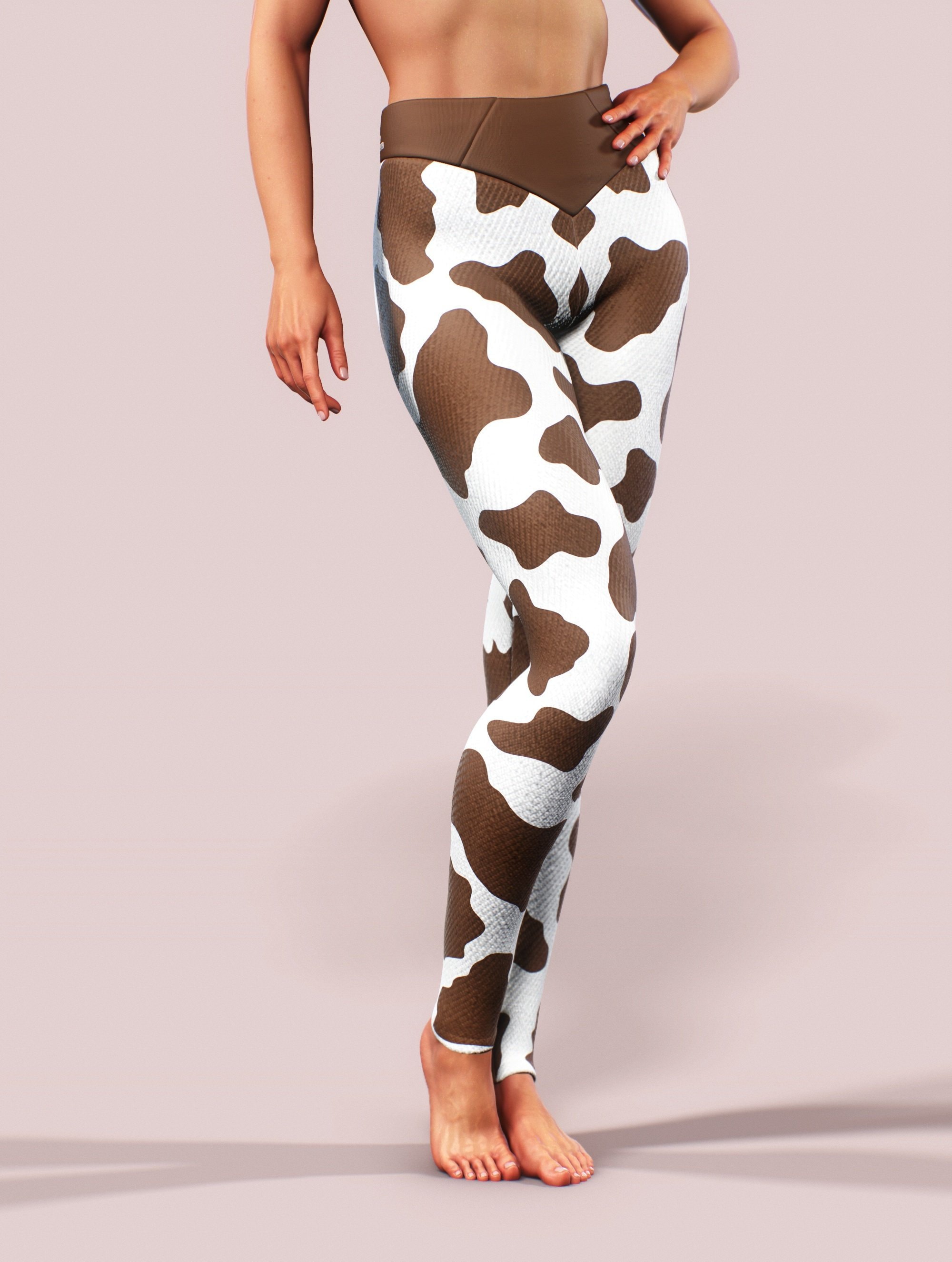 Cow Pattern Leggings Cowhide Animal Printed Activewear Fur Yoga