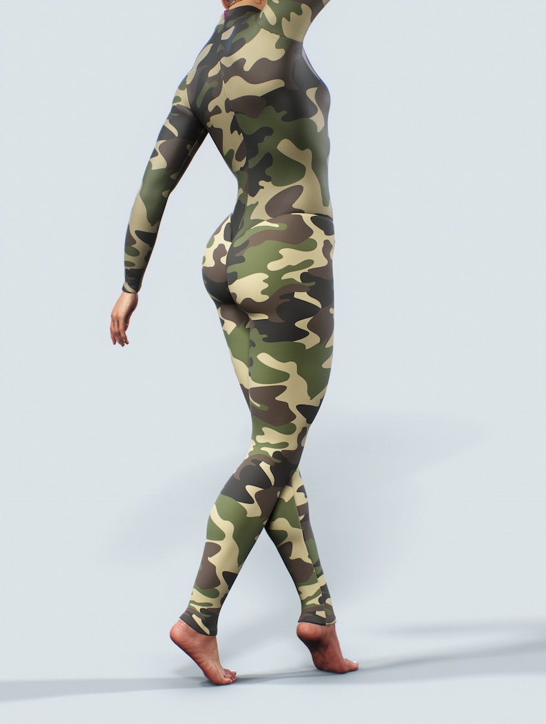 Camo Full Bodysuit Longsleeves Military Unitard Sports Etsy