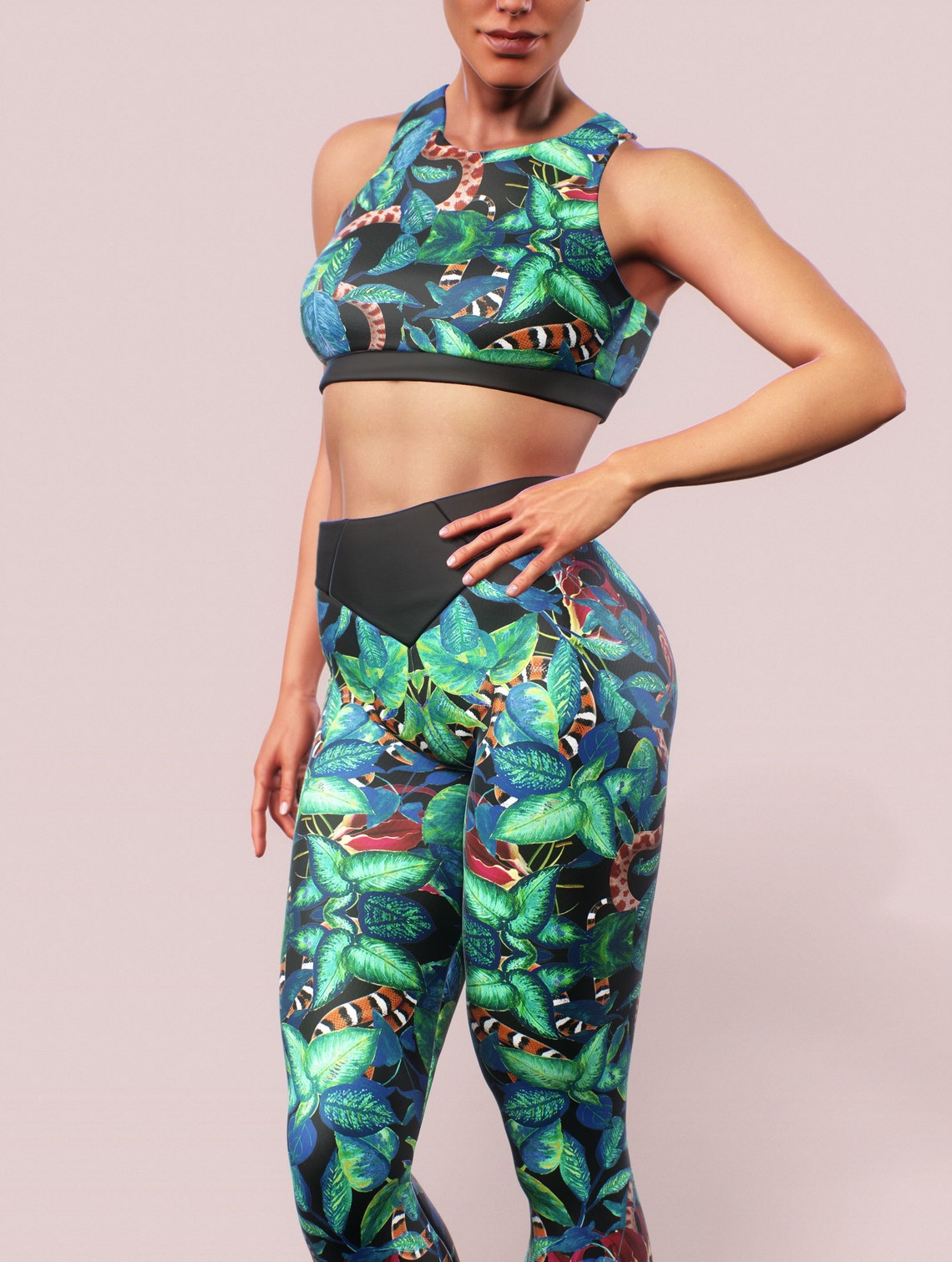 Tropical Flamingo Print Sports Bra