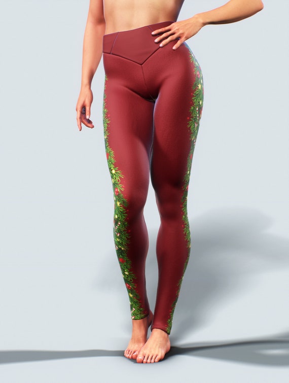 2020 Christmas Burgundy Leggings Booty Shaping Workout Activewear