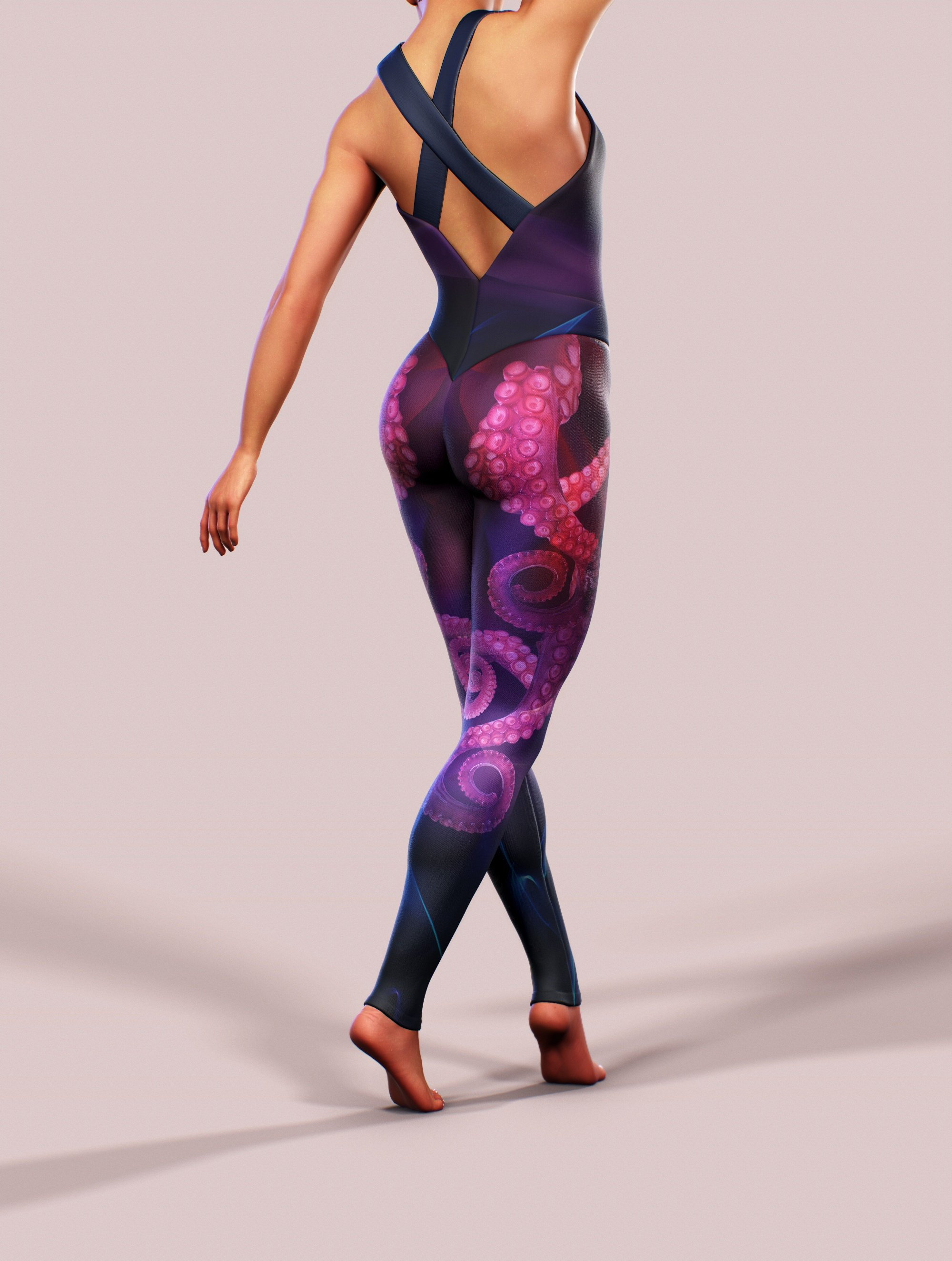 Octopus Bodysuit Purple Women Workout Apparel Fitness Sea Ocean Tentacles Playsuit Cosplay Costume 3D Printed Yoga Catsuit Shaping Sculpting