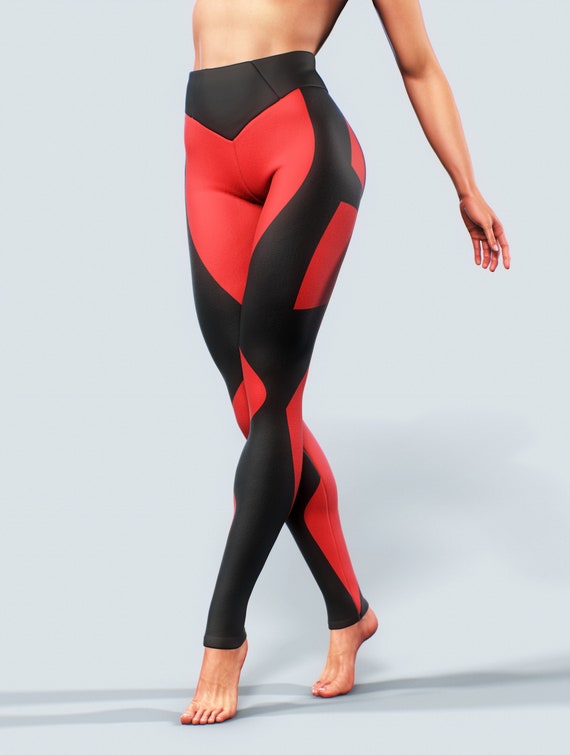 Leggings modellanti rosso-neri / Pantaloni yoga modellanti Collant