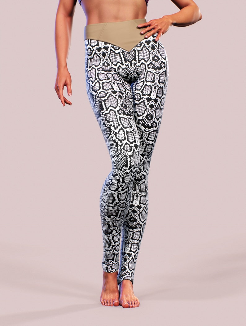 White Python Leggings Snake Skin Animal Print Body Shaping