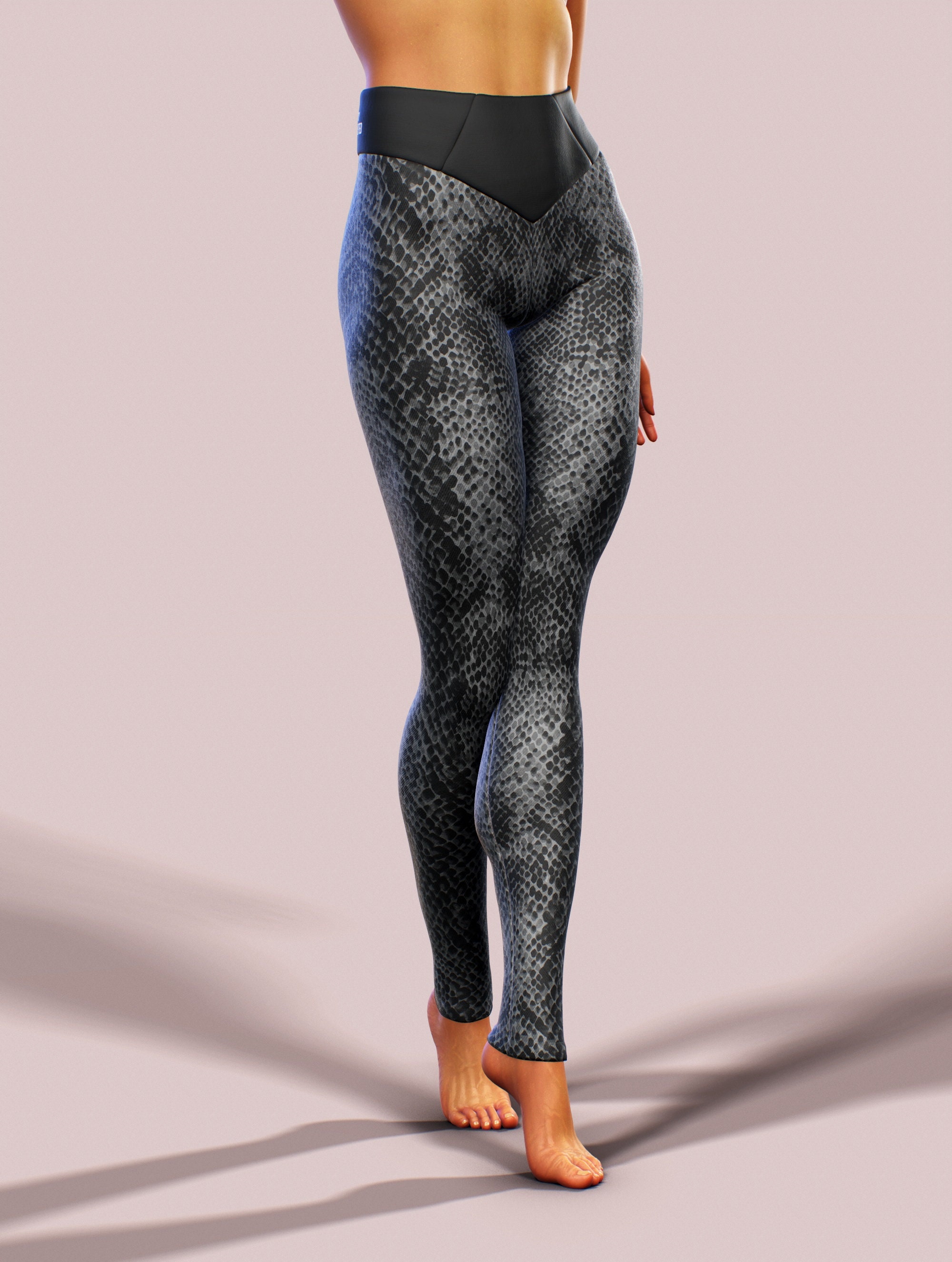 Black Grey Snake Skin Leggings Reptile Pattern Yoga Pants Shaping