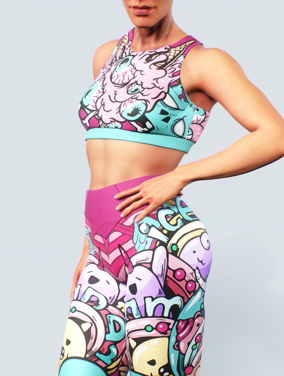Zombie Ice Cream Sports Bra Monster Eye Brain Crop Top Print Activewear Gym  Support Sports Set Pink Blue Anime Rave Activewear Festival -  Canada