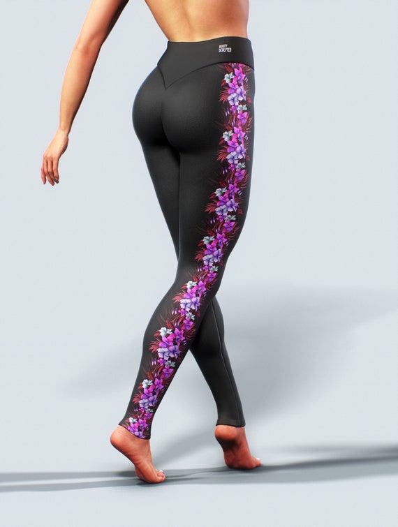 Tropical Orchid Leggings Activewear Set Black Designer Yoga Pants Fitness  Gear Sportswear Apparel Women Stretch Clothing Gym Flower Floral 