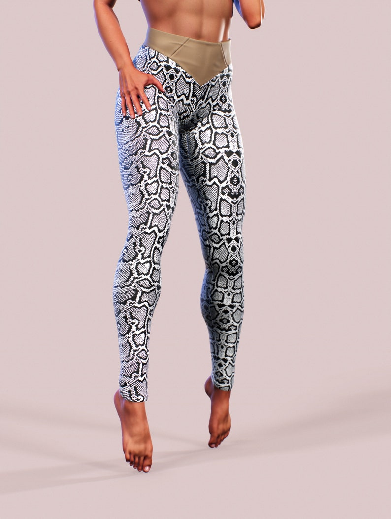 White Python Leggings Snake Skin Animal Print Body Shaping Etsy