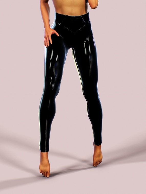 Latex Look Rubber Leggings BDSM Women Clothing Black Wet Look