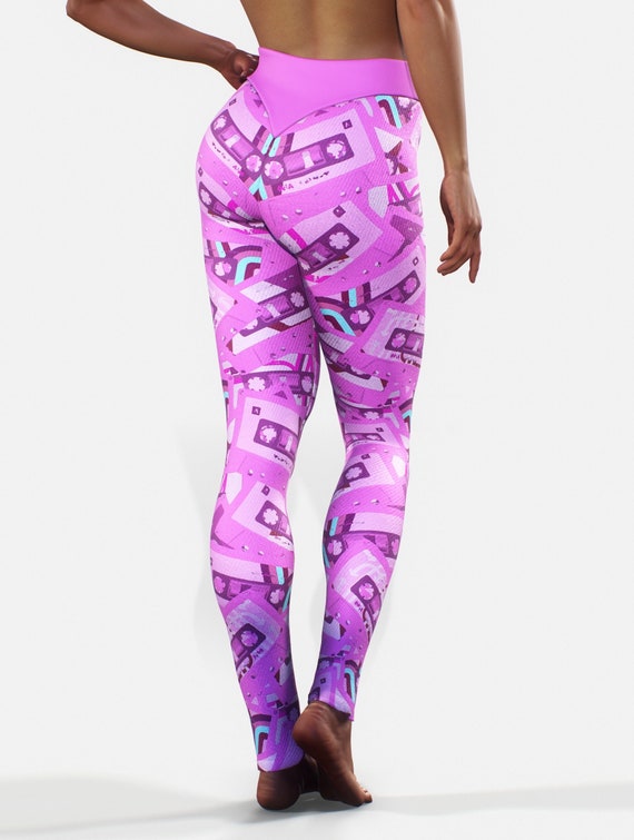 80s Cassette Leggings Barbie Pink Printed Yoga Pants Old School Music Retro  Clothing Women Gym Activewear Shaping Fitness Sportswear Fit 