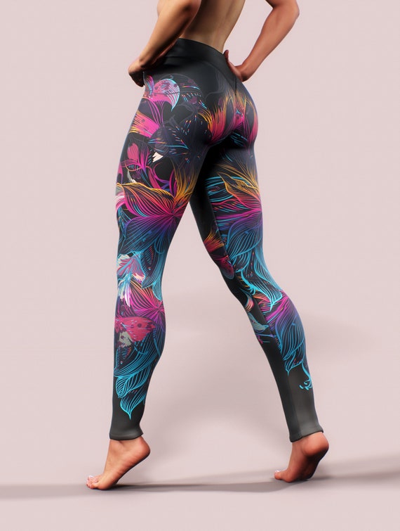Black Fire Flowers Leggings Flames Yoga Pants Passion Pattern Push up Gym  Bottoms Ladies Activewear Workout Tights Fitness Clothing Printed 