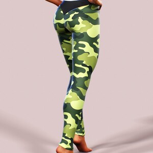 Camo Leggings Band High Waisted Military Green Yoga Pants Pilates Sportswear Woman Street Clothing Gym Apparel Workout Gym Wear Sport Ladies image 4