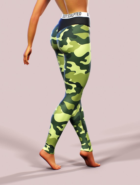 Camo Leggings Band High Waisted Military Green Yoga Pants Pilates  Sportswear Woman Street Clothing Gym Apparel Workout Gym Wear Sport Ladies  