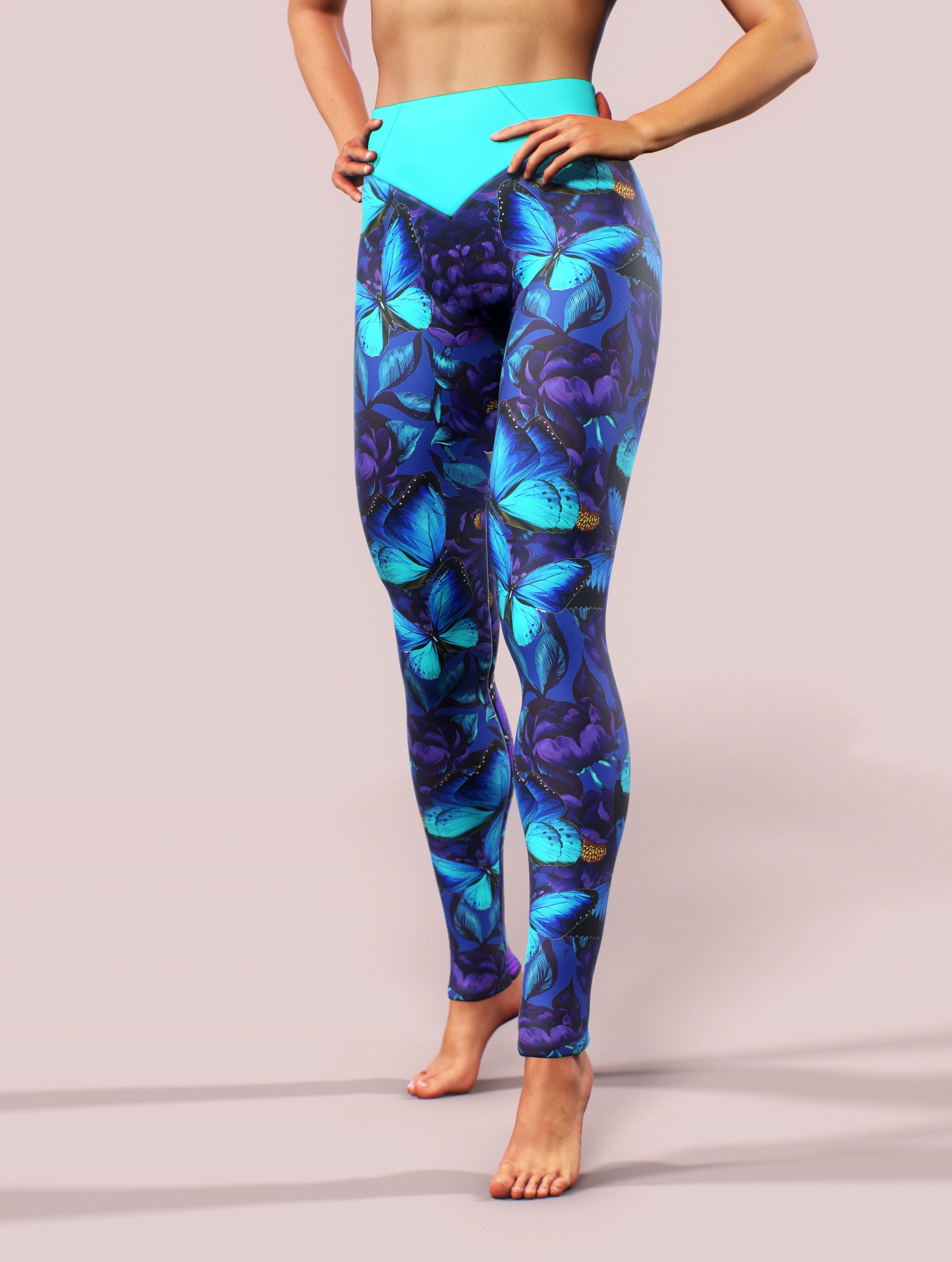 Peony Flower Magpie Butterfly Print Gym Fitness Leggings Women's Yoga Pants
