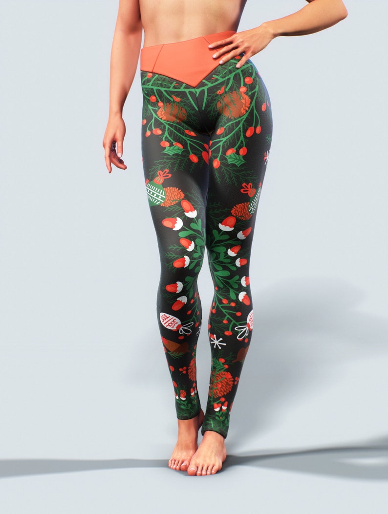 2020 Christmas Collection Leggings Workout Apparel Red Mistletoe Floral Holiday Gift Activewear Women Yoga Pants High Waisted Winter Gym image 8