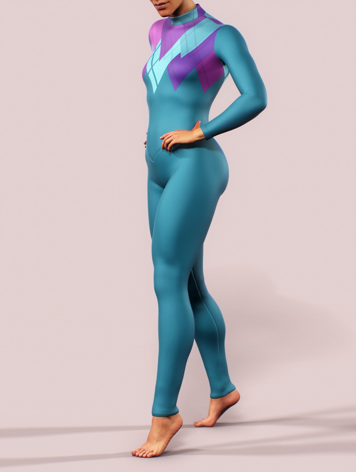 Turquoise LongSleeve Bodysuit Workout Lycra Jumpsuit Blue