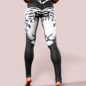 Tiger Albino Straps Leggings Animal Pattern Print Yoga Pants Women Sportswear Black White Gym Activewear Plus Size High Waist Apparel zdjęcie 6