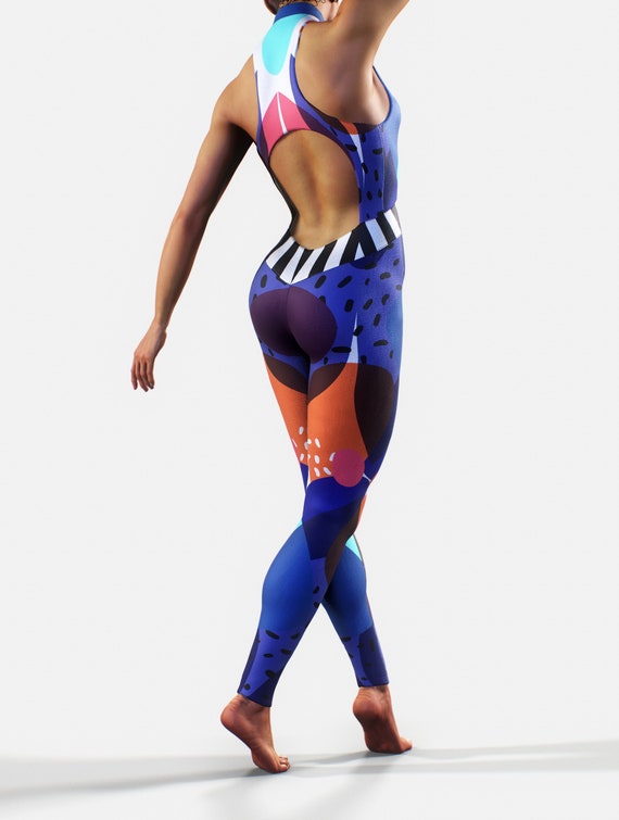 NEW IN Unitard Forest Smoothie Sports Bodysuit Gym Apparel Fitness Workout  Clothing Women Sexy Activewear Ladies Sportswear Jumpsuit Blue 