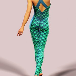 One Piece Mermaid Catsuit Workout Green Bodysuit Dragon Scale - Etsy