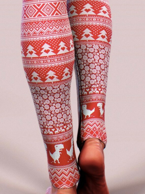 Red Christmas Leggings Holiday Festive Sweater Yoga Pants Snowflakes Jumper Ornaments  Tights Women Workout Sportswear Activewear New Year 