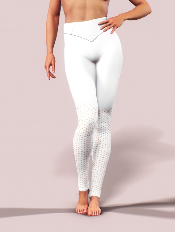 White Cut Out Leggings Plain Geometry Perforated Yoga Pants Holes