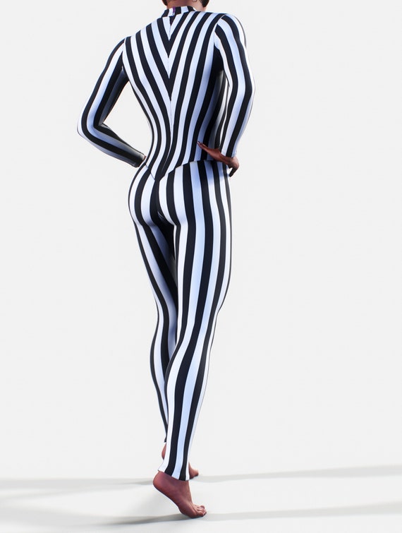 Beetlejuice Stripes Bodysuit Striped Black White Yoga Pants Cosplay Costume  Shaping Slimming Catsuit Hypno One Piece Unitard Playsuit 