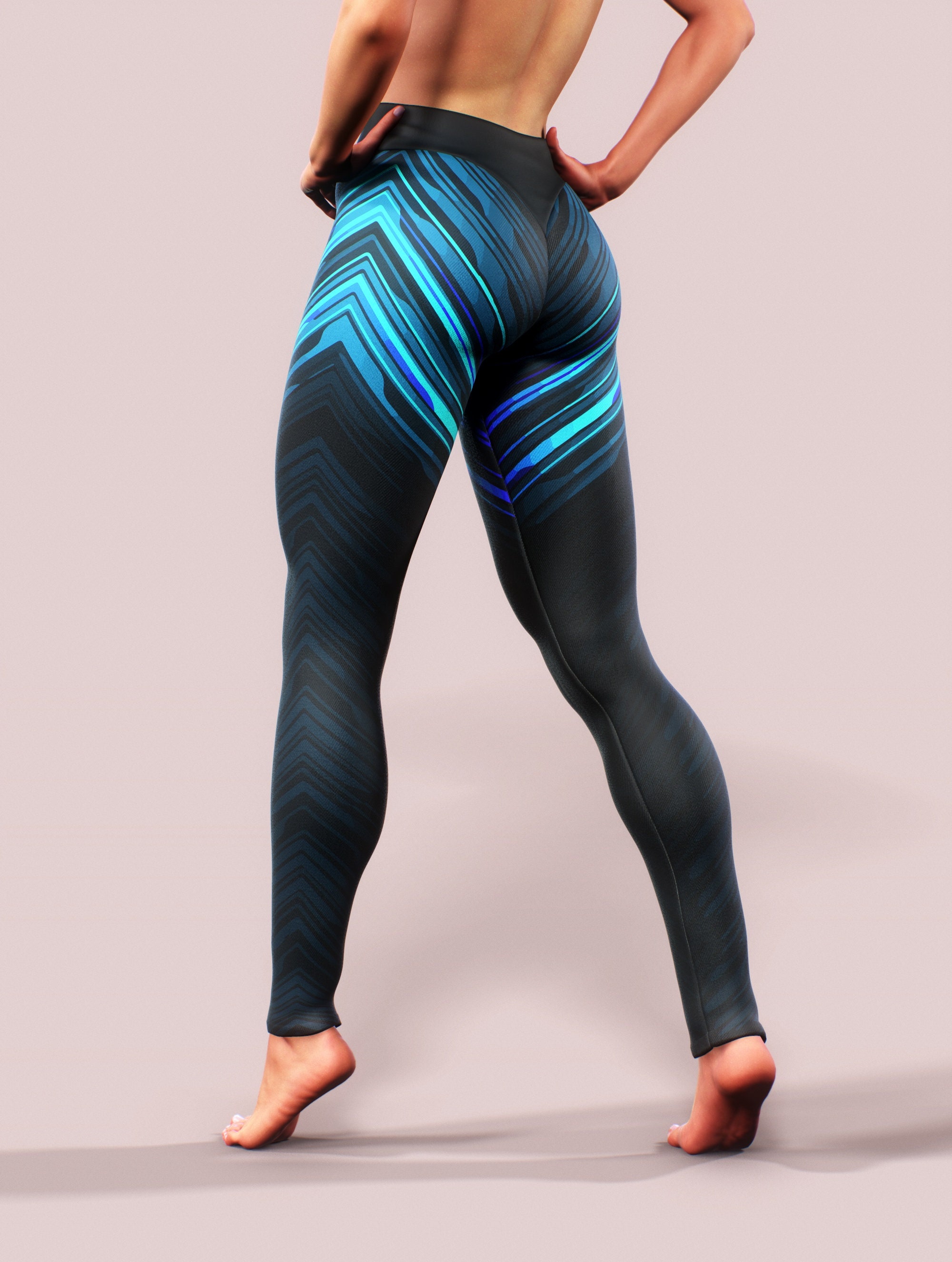 Robotic Leggings Technology Fit Bike Shorts Yoga Pants Workout Clothing  Women Capri Blue Printed Athletic Apparel Push up Gym Trousers -  Canada