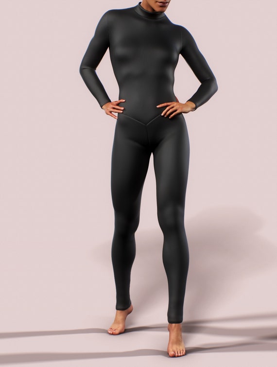 Blue Bodysuit Women Long Sleeve Bodysuits Basic Turtle Neck