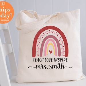 Teach Love Inspire, Teacher tote bag, teacher appreciation, boho rainbow design, teachers gift, teacher appreciation gift, gift for teacher