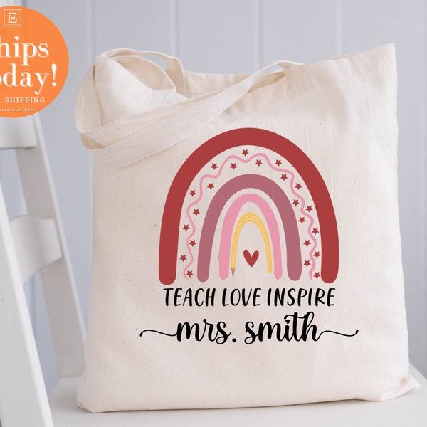 Teach Love Inspire, Teacher tote bag, teacher appreciation, boho rainbow design, teachers gift, teacher appreciation gift, gift for teacher