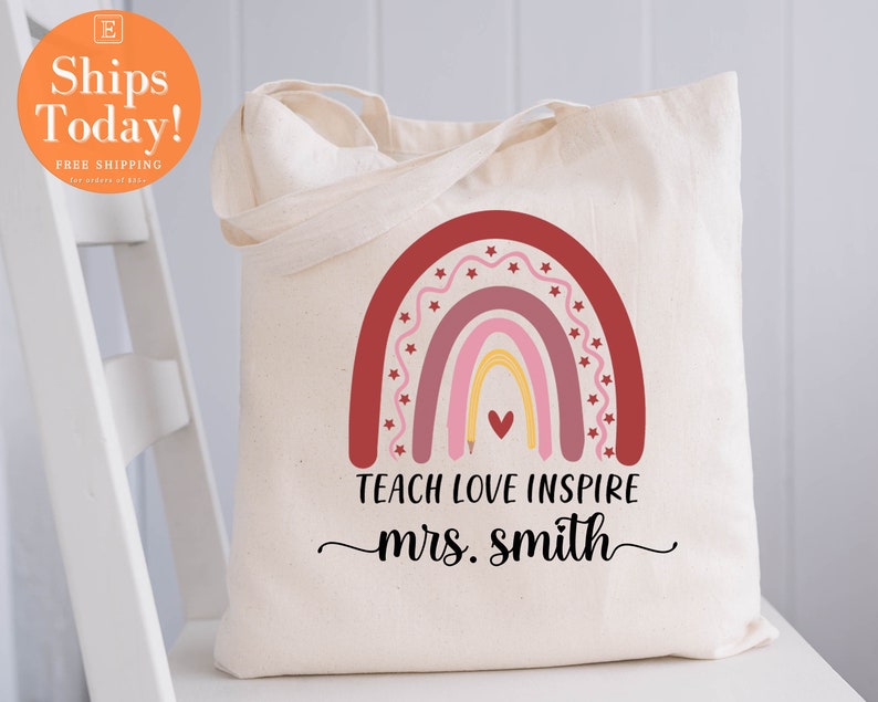 Teach Love Inspire, Teacher tote bag, teacher appreciation, boho rainbow design, teachers gift, teacher appreciation gift, gift for teacher 