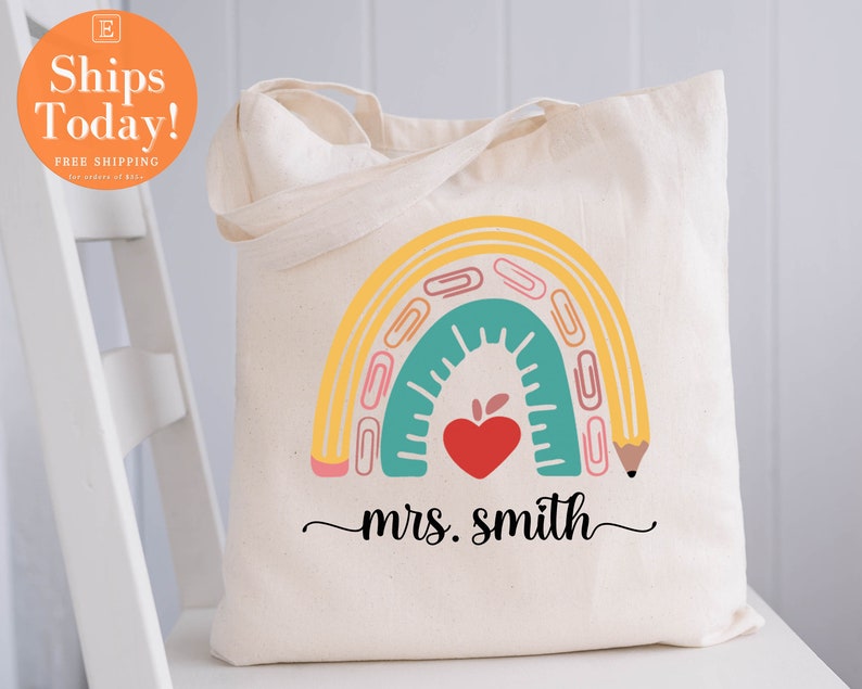 Teacher tote bag, teacher appreciation, boho rainbow design, teachers gift, tote bag, teacher appreciation gift, gift for teacher