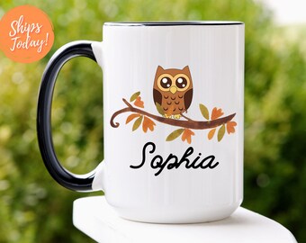 Custom Owl Mug, Ceramic Owl Coffee Cup for Women, Personalized Owl Gift, Owl Gifts for Owl Lovers, Large Owl Coffee Mug