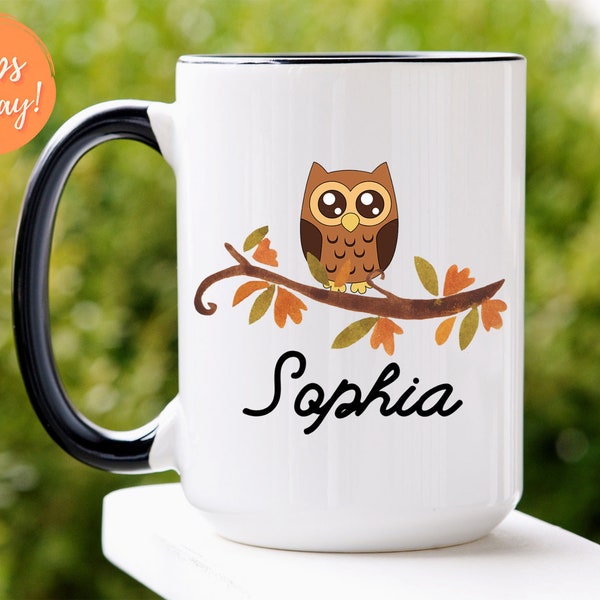 Custom Owl Mug, Ceramic Owl Coffee Cup for Women, Personalized Owl Gift, Owl Gifts for Owl Lovers, Large Owl Coffee Mug