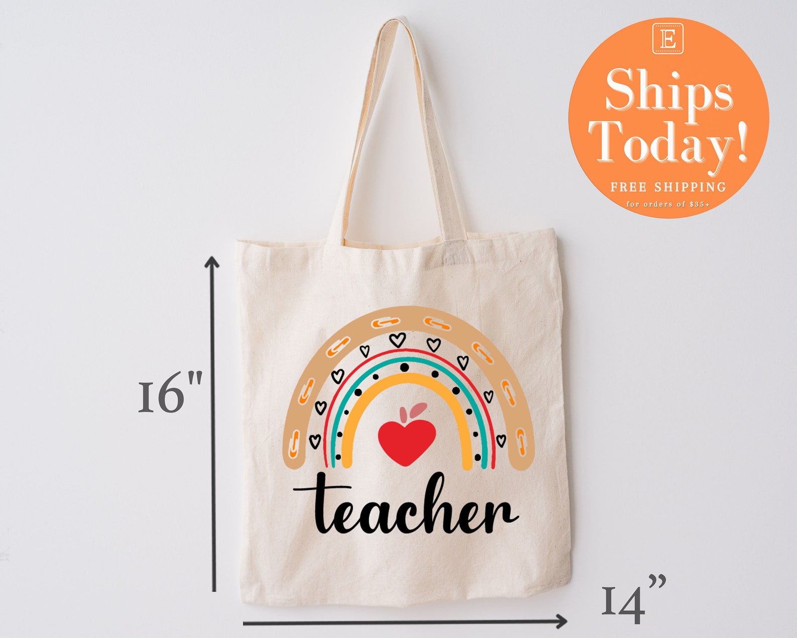 Teacher Tote Bag Teacher Appreciation Boho Rainbow Design - Etsy