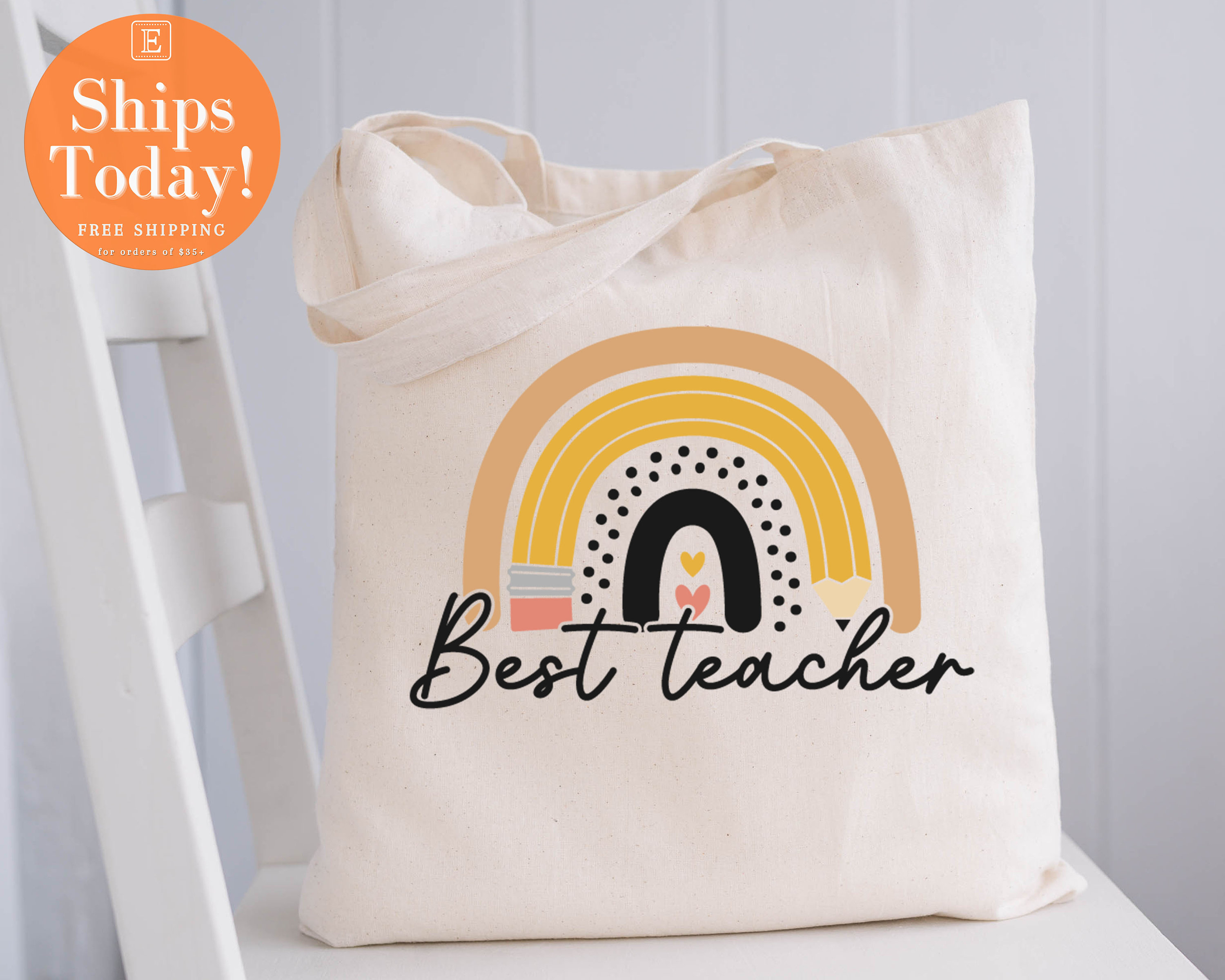 Best Teacher Bag, Teacher Tote Bag, Teacher Appreciation, Boho Rainbow