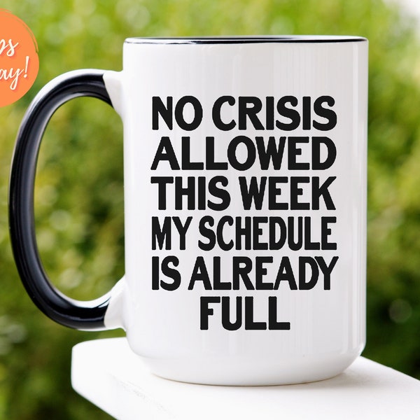 Funny Coworker Mug No Crisis Allowed This Week My Schedule is Already Full Mug Funny Coworker Gifts Work Coffee Cup Funny Boss Gifts