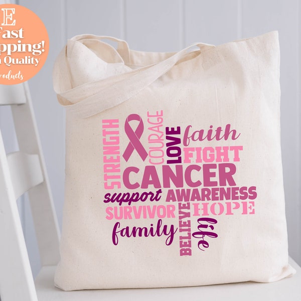 Breast Cancer Awareness Tote Bag, Cancer Strong Tote Bag, Breast Cancer Awareness Canvas Bag, Breast Cancer Awareness Bag, Strong Tote Bag