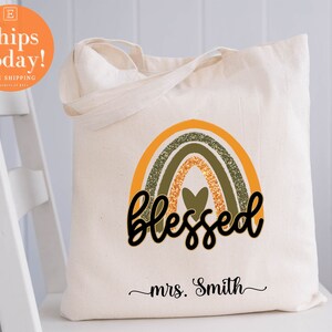 Rainbow Blessed Tote Bag, Mother Bags, Christian Bags, Christian Gift, Blessed Tote Bags, Cool Mom Bags, Rainbow Print Tote Bags