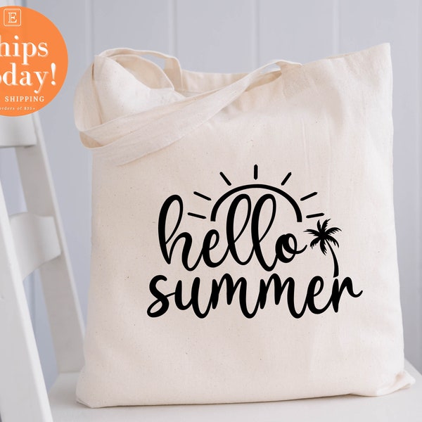 Hello Summer Bag, Custom Canvas  tote bag, Personalized Beach Bag, Wholesale Bags, Logo, Photo, Text, Business, Event, Shopping Bag, Burlap