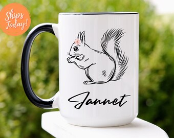 Personalized Squirrel Mug, Squirrel Coffee Mug, Squirrel Gifts for Squirrel Lovers, Squirrel Coffee Cup for Women with Name