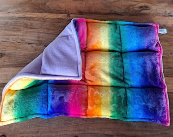 Calming Child 1kg Weighted lap pad.  Super soft rainbow front/fleece back.