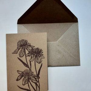 Linocut of flowers A6 card envelope image 3