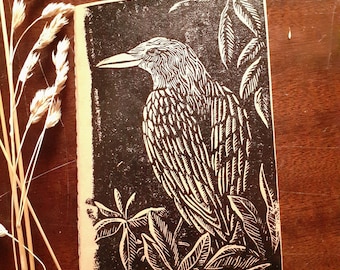 Notebook, linocut, raven, A6