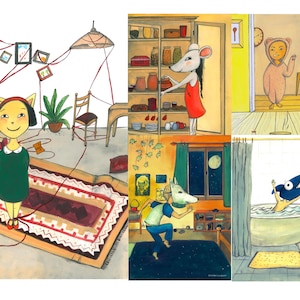 6 color illustration models, child-animals, poster, decoration child's room image 1