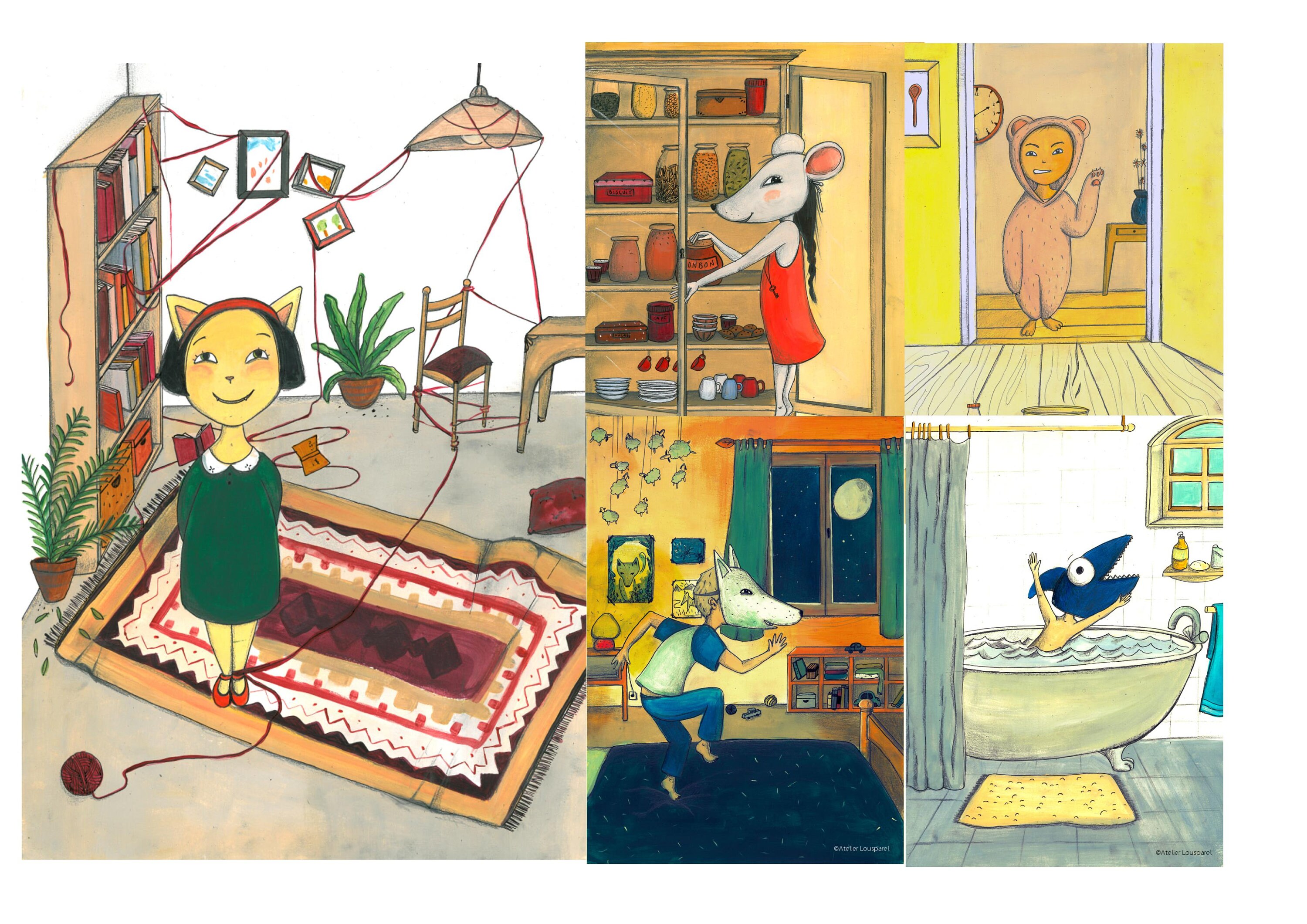 6 Modéles d'illustration Couleur, Enfant-Animaux , Affiche, Décoration Chambre d'enfant