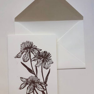 Linocut of flowers A6 card envelope image 5