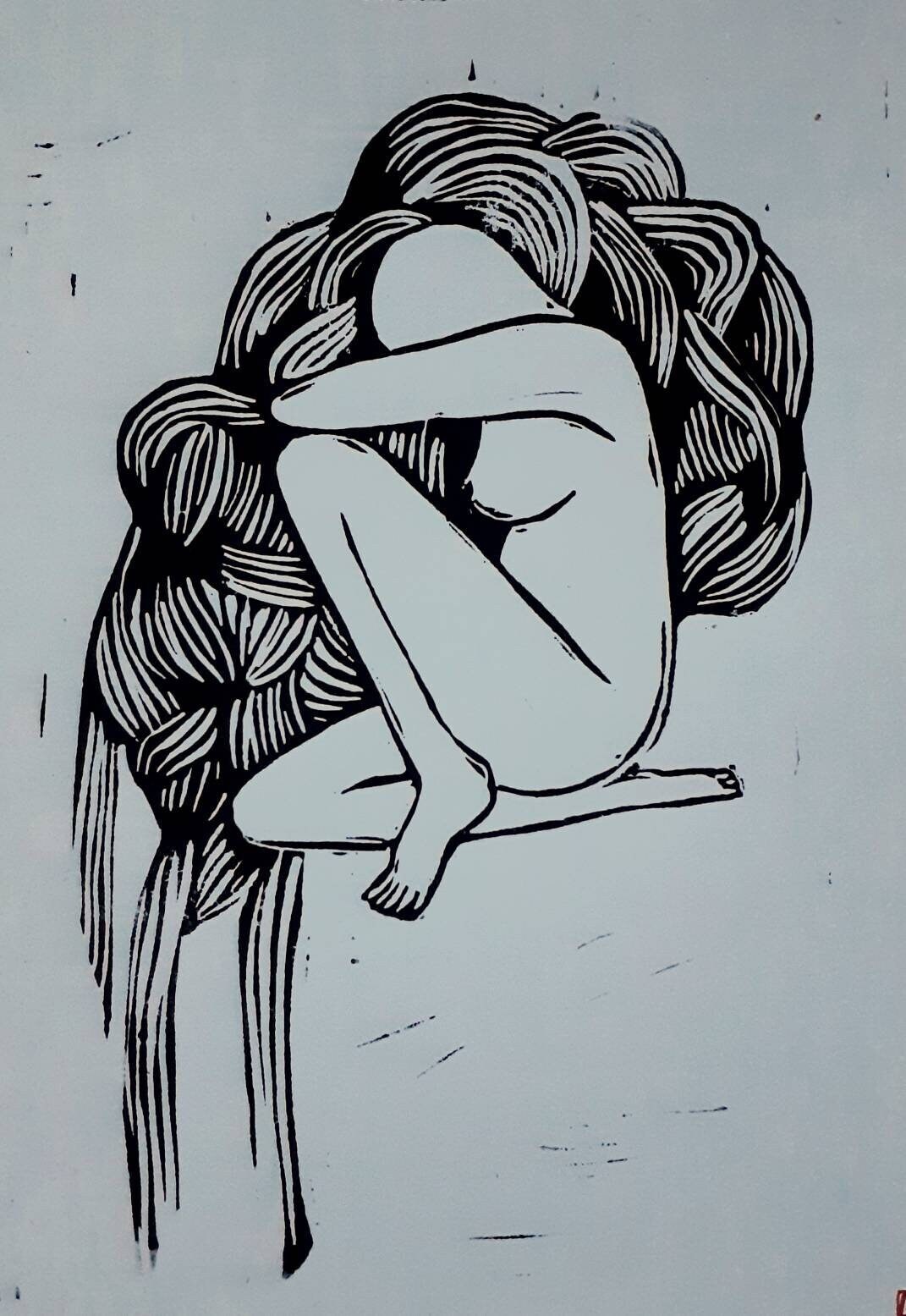 Linogravure, Profil de Femme, Format A5