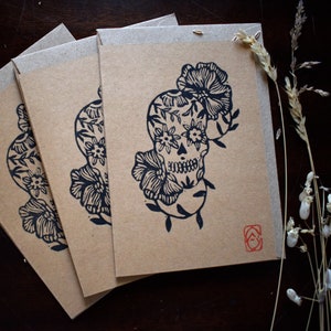 Linogravure calavera sur carte A6 + enveloppe
