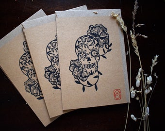 Calavera linocut on A6 card + envelope