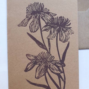Linocut of flowers A6 card envelope image 2